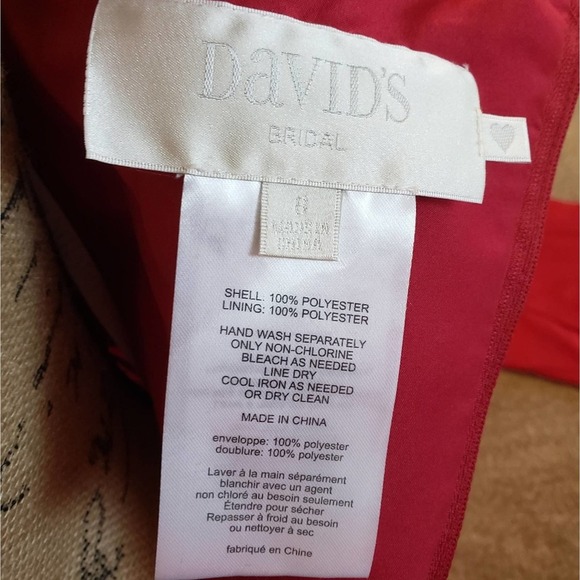 Davids Bridal NWT long one shoulder crinkle chiffon bridesmaid dress apple red 6 - Picture 4 of 10